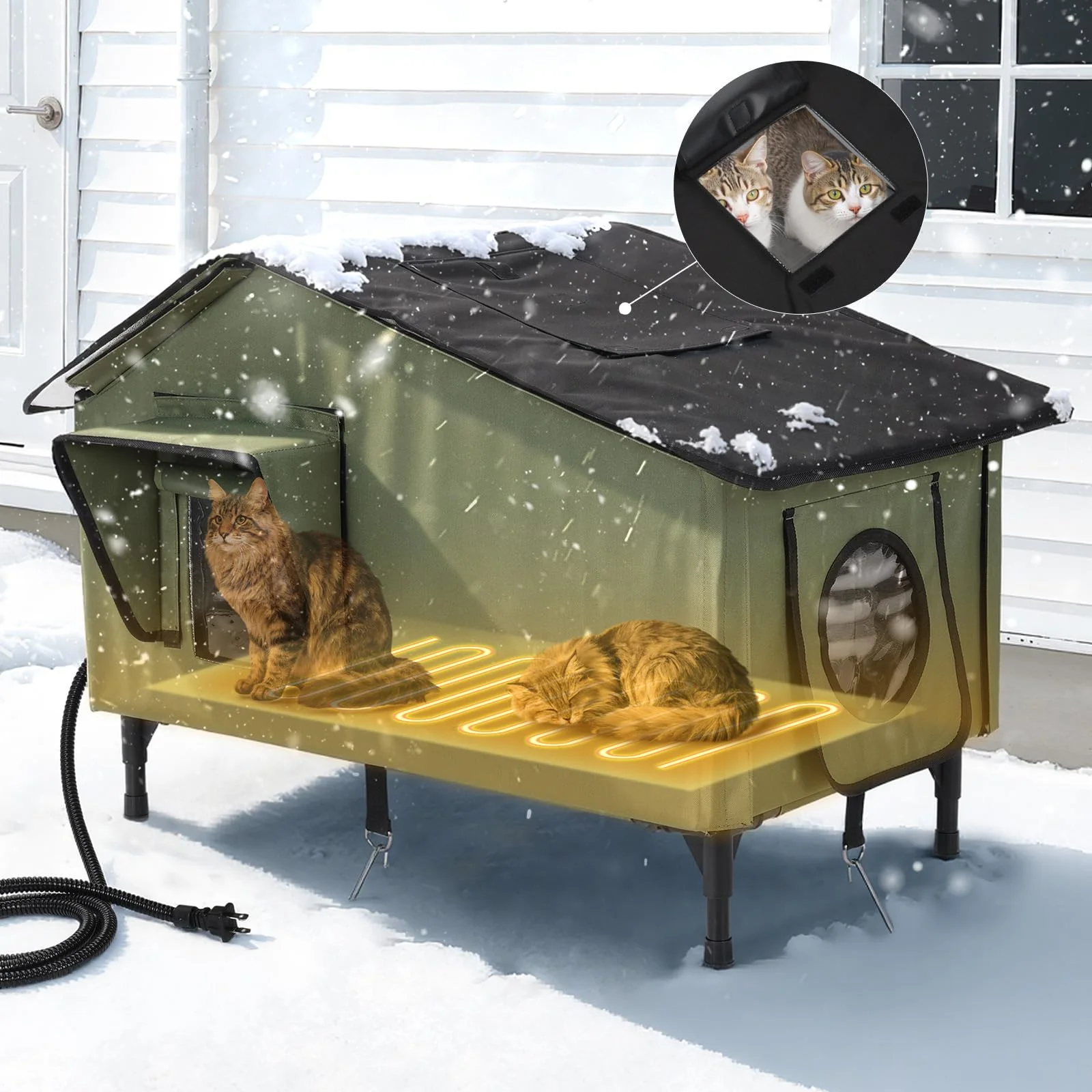 Convenient PETEMPO Heated Cat House – Outdoor Weatherproof Large Insulated Shelter with UL- Heating Pad 23x18 Carefully Designed