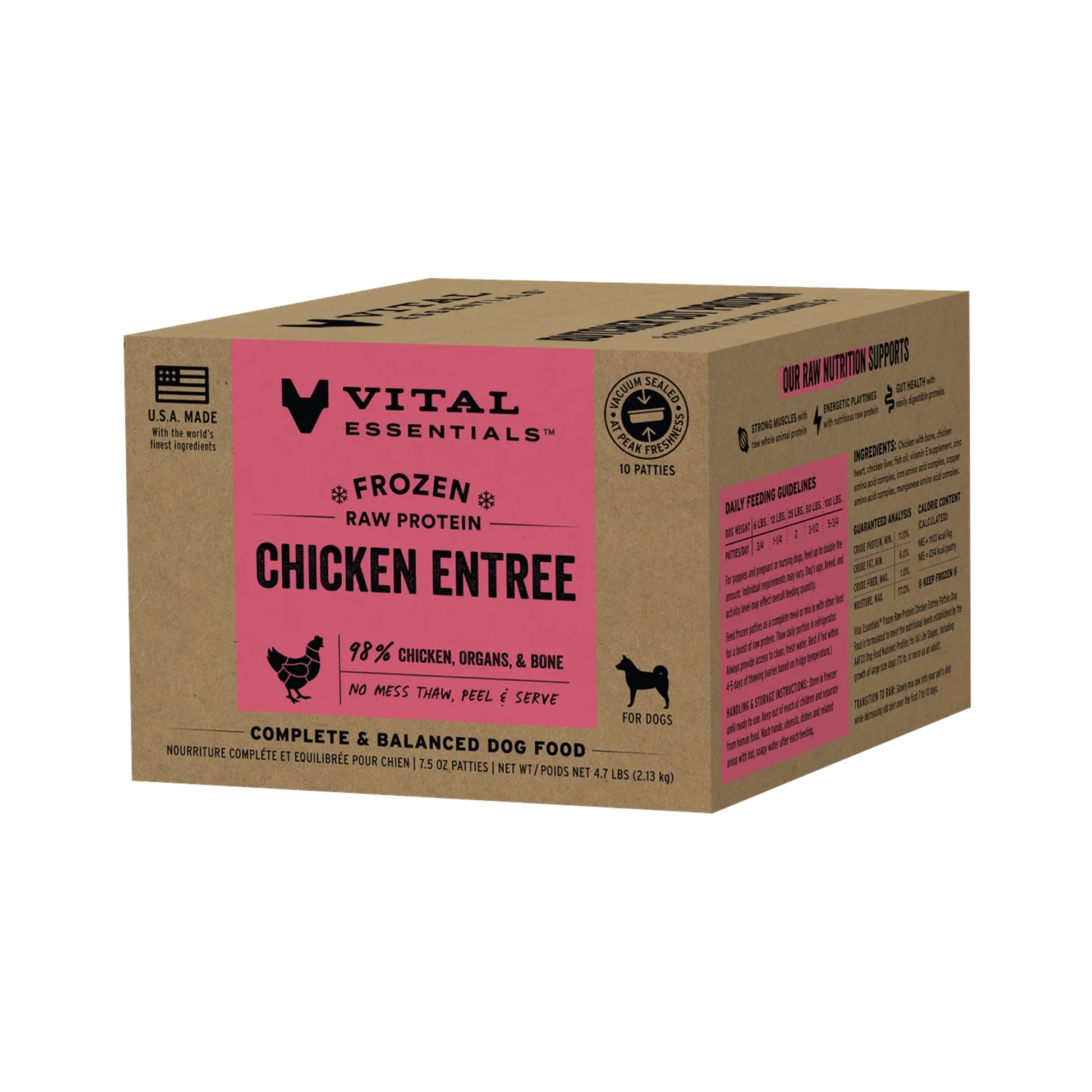 Long-Lasting Vital Essentials Frozen Raw Chicken Entree Bulk Box Solid