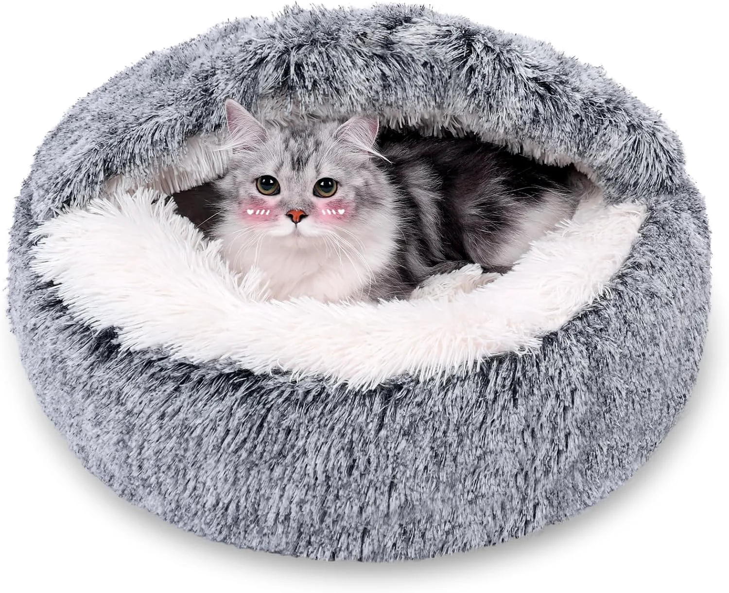Consistent Calming Dog Beds Cat Cave Bed with Hooded Cover Removable Washable Round Beds for Small Medium Pets Anti-Slip Faux Fur Fluffy Coved Bed for Improved Sleep Fits up to 15 25 lbs Grey M Effective