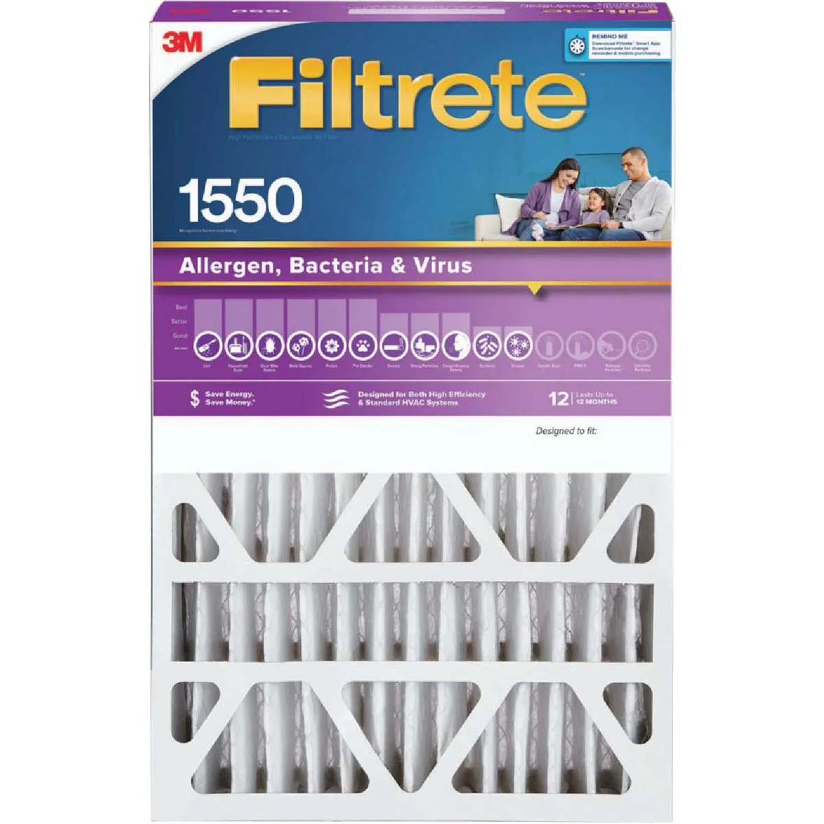 Unique 3M Filtrete 16 In. x 25 In. x 4 In. Allergen Bacteria Virus 1550 MPR Deep Pleat Furnace Filter Specialty
