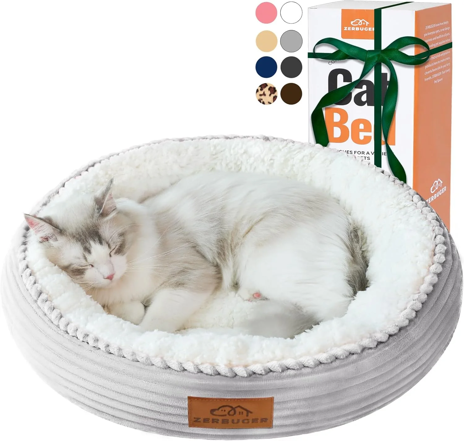 High-Grade 20in Washable Cat Beds for Indoor Cats - Round Donut Pet Bed for Cats Small Dogs Puppy Kitten - Anti-Slip Bottom Calming Bed Gift - I for Every Home Space - Light Grey Excellent