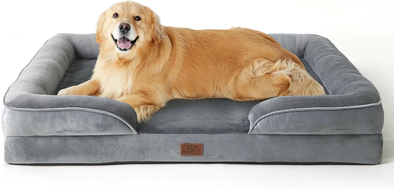 Sustainable Bedsure XL Plus Orthopedic Dog Bed for Extra Large Dogs - Washable XLarge Dog Cat Bed Waterproof Comfort Dogs Couch Sofa with Washable Removable Cover Pet Bed with Nonskid Bottom Grey 48 Casual