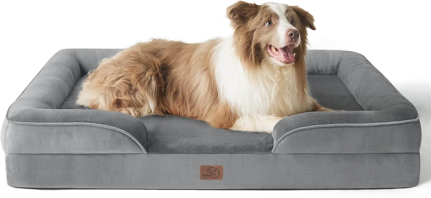 Smart Bedsure L Plus Orthopedic Dog Bed for Large Dogs - Washable Dog Cat Bed Waterproof L Plus Big Comfort Dogs Couch Sofa with Washable Removable Cover Pet Bed with Nonskid Bottom Grey 38 Specialty