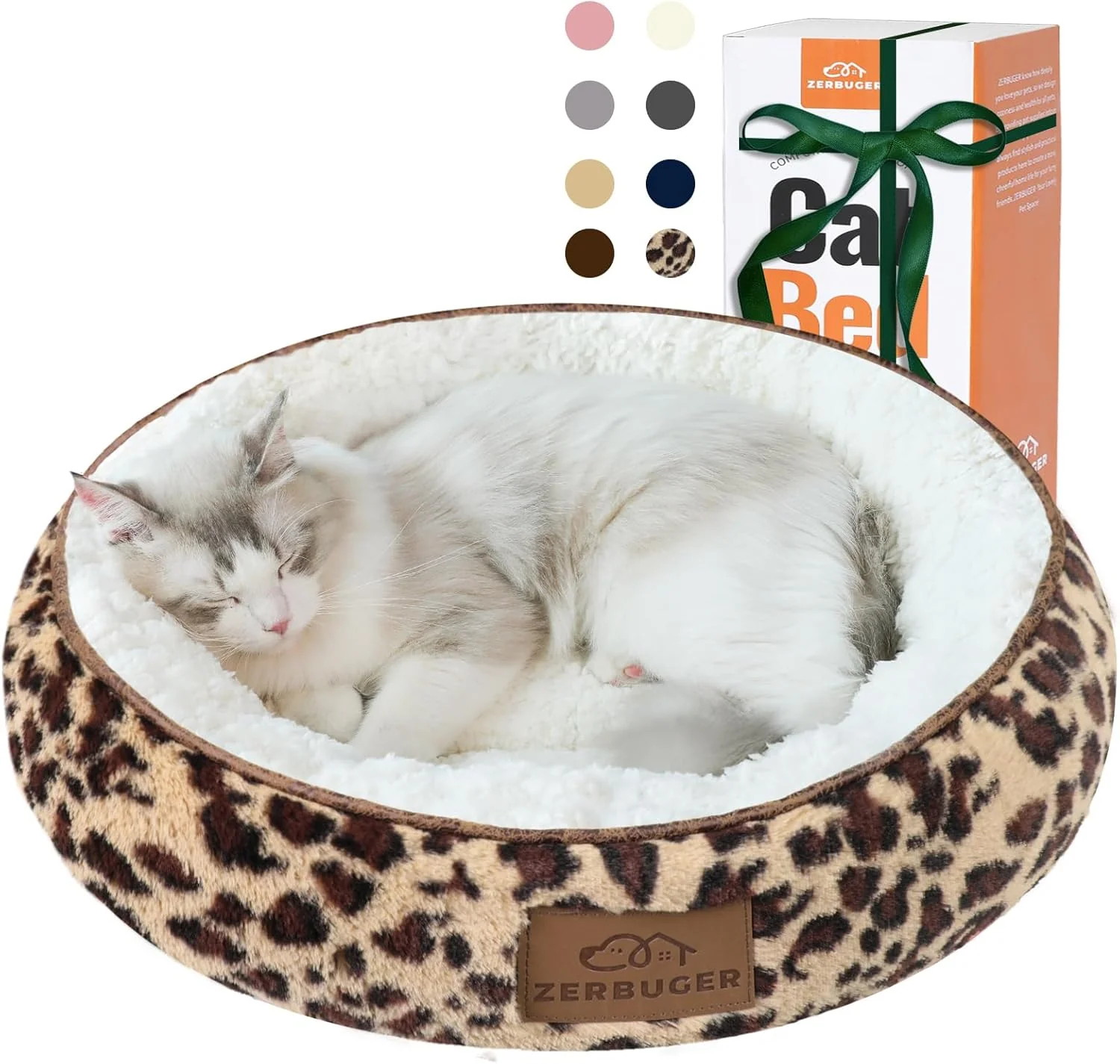 Enhanced 20in Leopard Round Cat Dog Bed Gift for Large Medium Small Dogs Cats Machine Washable Sleeping Sofa Non-Slip Bottom Breathable Soft Calming Pet Cuddler for Indoor Outdoor Car Cage Unique