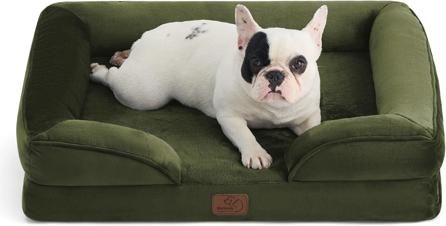 Original Bedsure Orthopedic Dog Bed Medium Size Dogs - Washable Medium Dog Cat Bed Waterproof Comfort Pet Couch Sofa with Washable Removable Cover Pets Bed with Nonskid Bottom Moss Green 28 First-Class