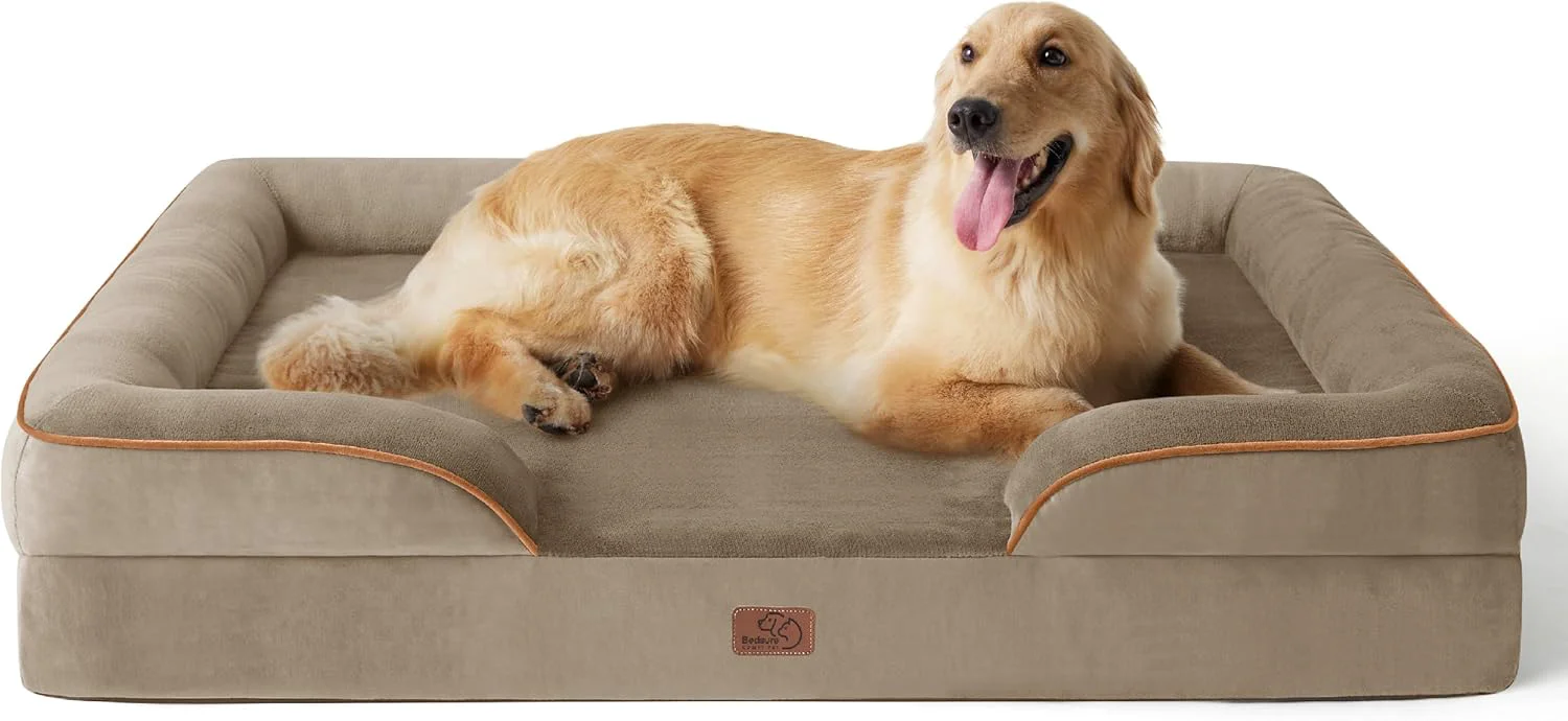 Soft Bedsure XL Plus Orthopedic Dog Bed for Extra Large Dogs - Washable XLarge Dog Cat Bed Waterproof Comfort Dogs Couch Sofa with Washable Removable Cover Pet Bed with Nonskid Bottom Hazel 48 Easy-to-Use