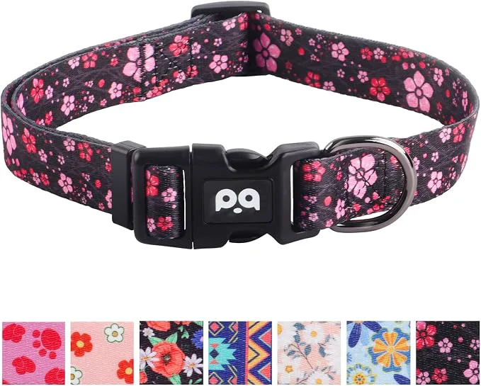 Expertly Made QQPETS Adjustable Soft Dog Collar Print Flower Pink Multicolor Cute Patterns Next-Generation