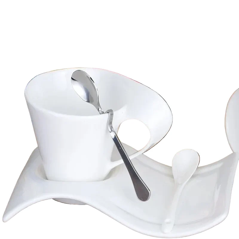 Natural European Ceramic Espresso Coffee Cup with Matching Spoon and Saucer Set Powerful
