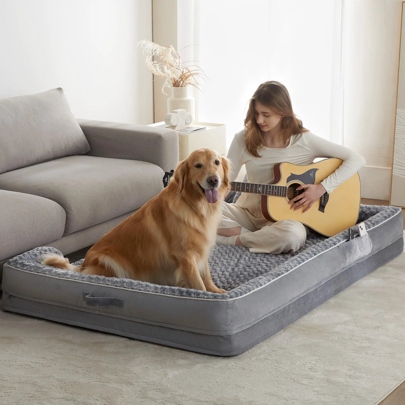 Quality WNPETHOME Human Dog Bed for People – Washable Faux Fur Nap Bed Grey User-Friendly