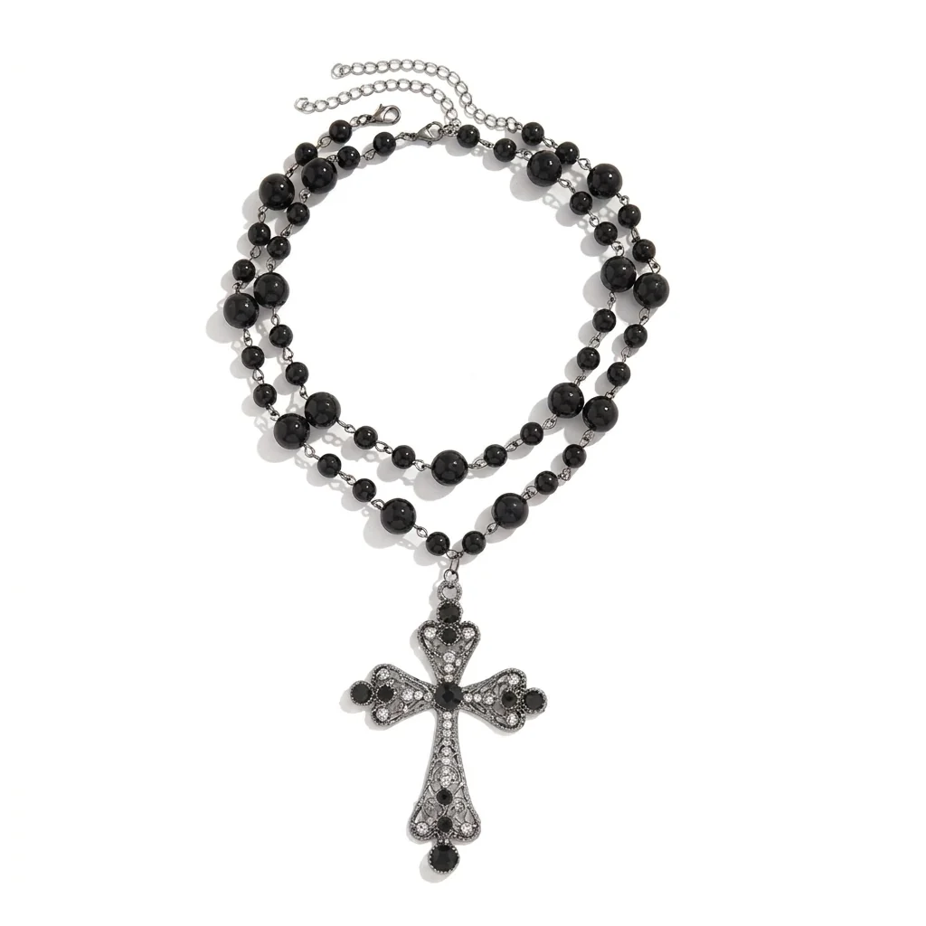 Expertly Made Women's Fashion Elegant Imitation Pearl Cross Pendant Necklace Recyclable