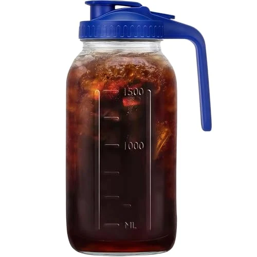 Trusted 64oz 2 quart Glass Pitcher with Lid Mason Jar Pitcher Glass Container Breathable