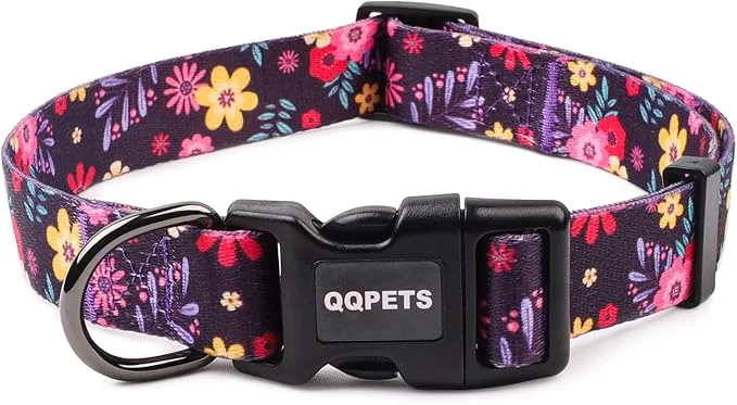 Reusable QQPETS Adjustable Soft Dog Collar Print Flower Pink Multicolor Cute Patterns Modern