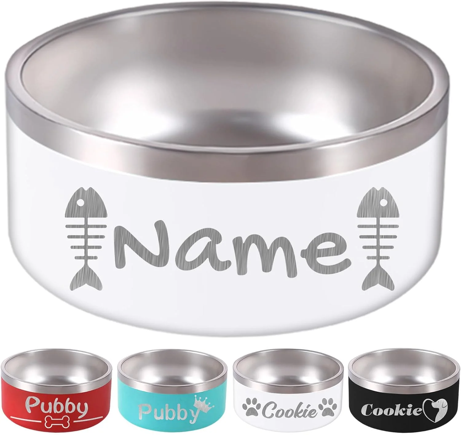 First-Class 32OZ Personalized Dog Bowl Laser Engraved Custom Pet Name 18 32 42 64 oz No Slip Stainless Steel Insulated Bite-Resistant Food Water Dishes-White Relaxed