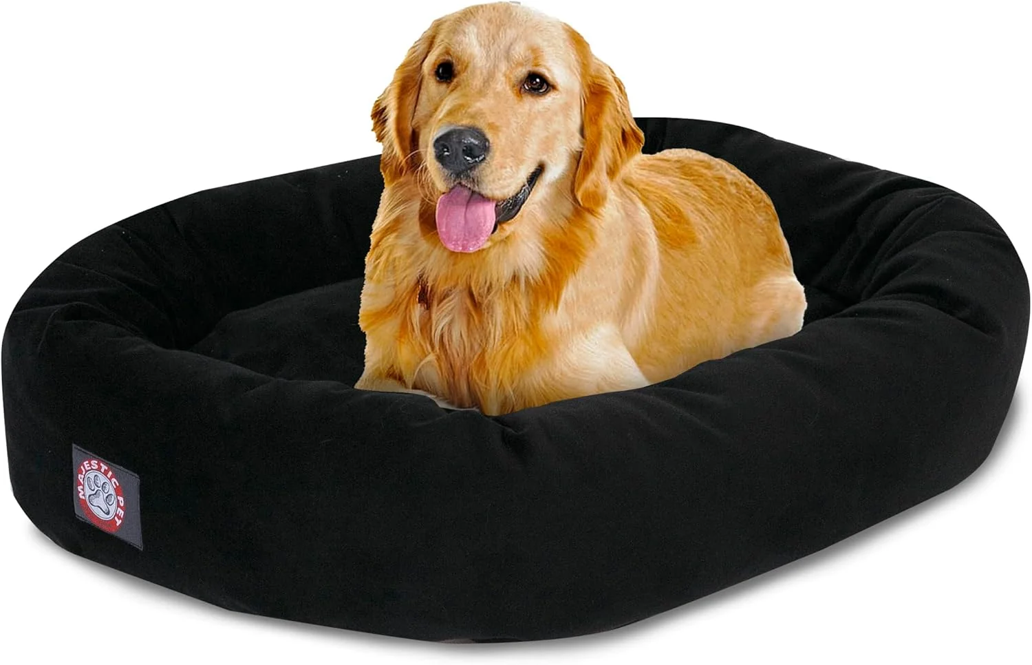 Optimized Majestic Pet 40 Inch Suede Calming Dog Bed Washable 40x29x9 Inch – Cozy Soft Round Donut Dog Bed with Spine Support for Dogs to Rest Their Head - Pet Bed Large – Black Stylish