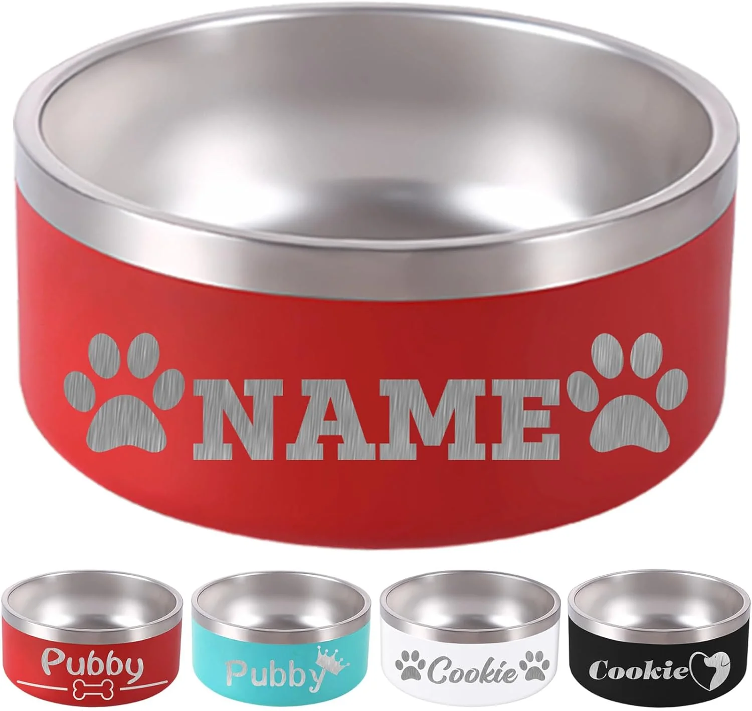Premium 32OZ Personalized Dog Bowl Laser Engraved Custom Pet Name 18 32 42 64 oz No Slip Stainless Steel Insulated Bite-Resistant Food Water Dishes-Red User-Friendly