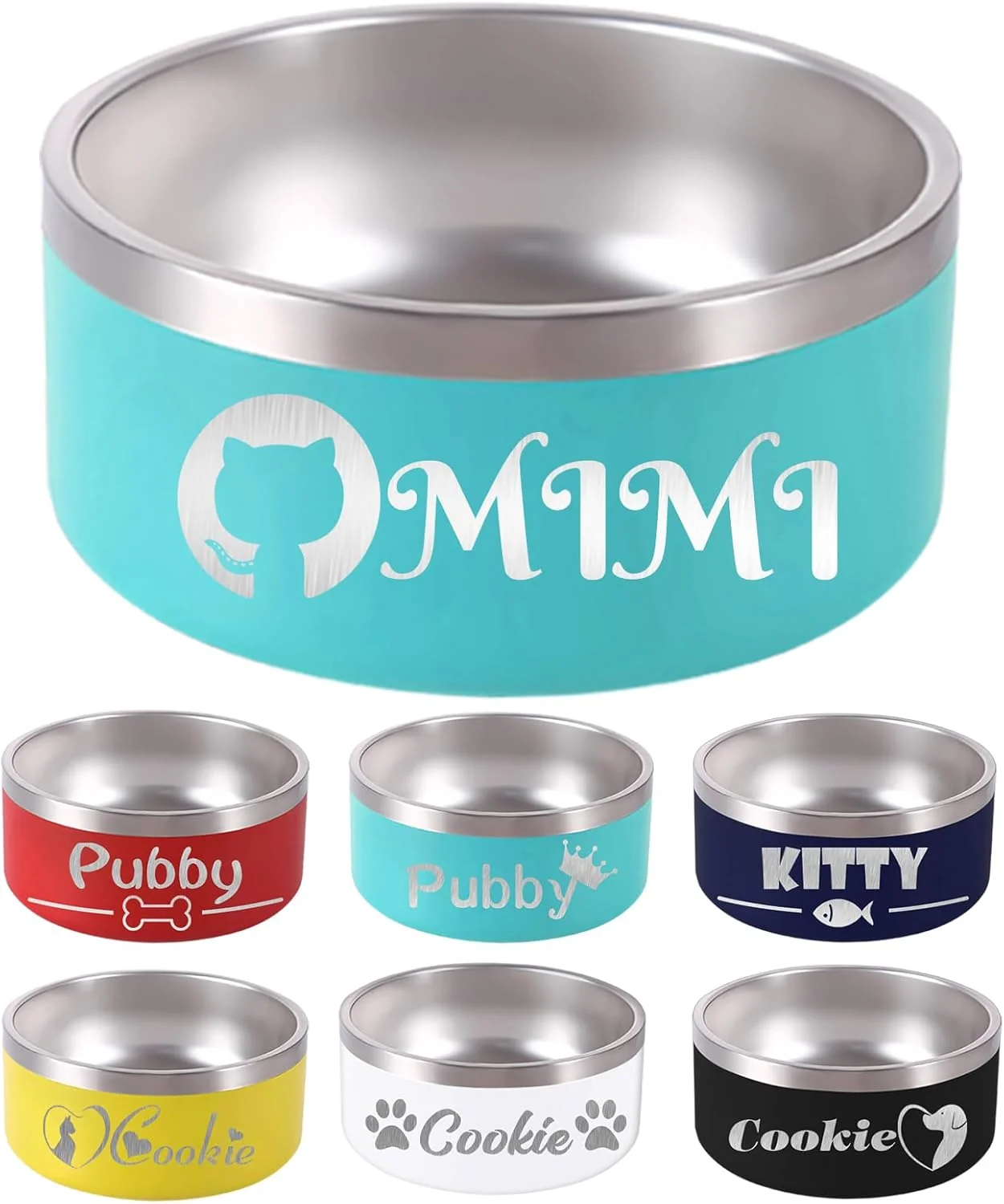 Fine Crafted 42OZ Personalized Dog Bowl Laser Engraved Custom Pet Name 18 32 42 64 oz No Slip Stainless Steel Insulated Bite-Resistant Food Water Dishes-Light Blue Responsible