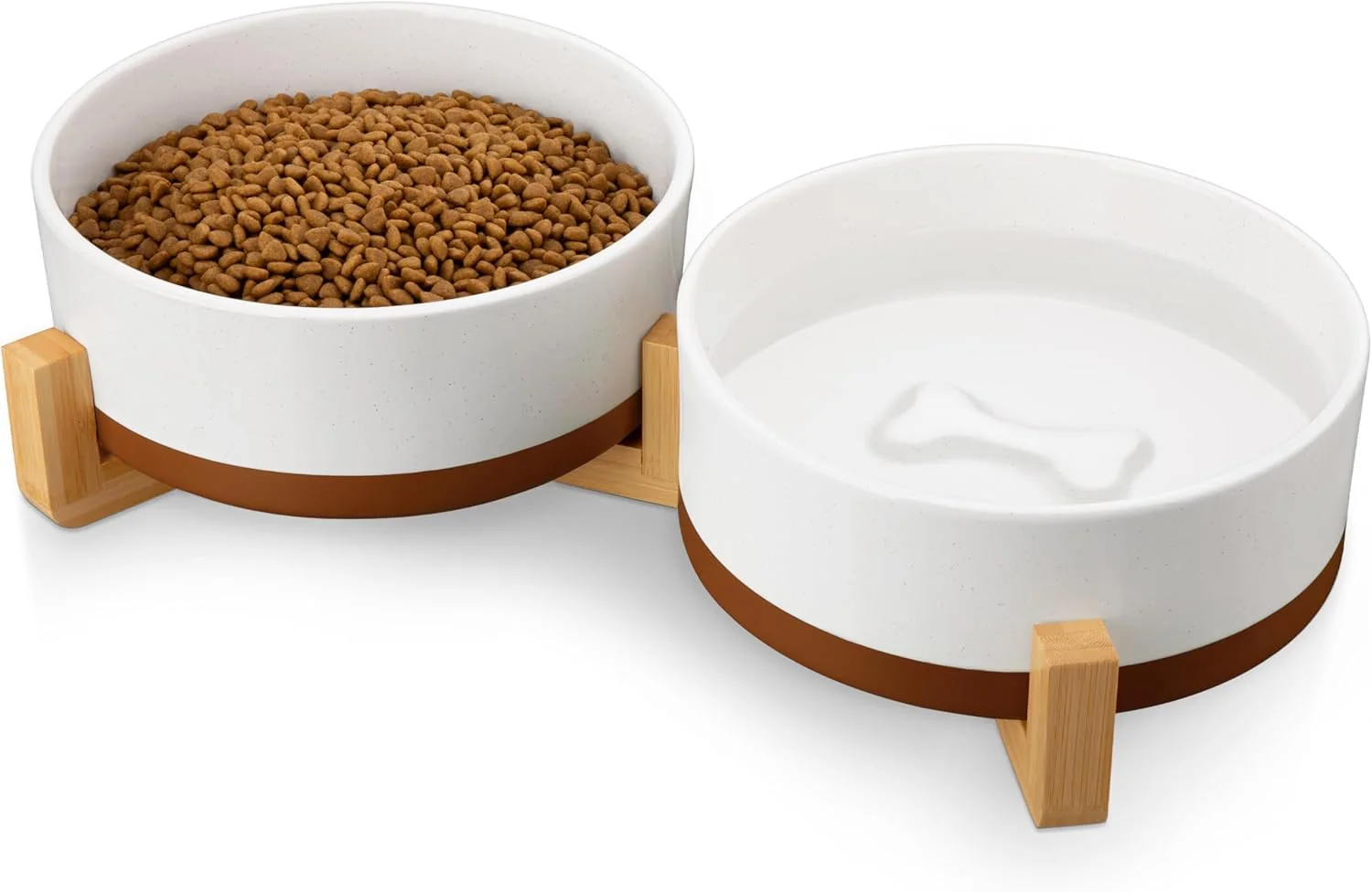 Flexible MALACASA Dog Bowls Ceramic Dogs Bowls with Wood Stand Non-Slip 6 Cups or 58 oz Capacity Dog Water Food Bowl Glaze Matte Weighted Non-Slip Pet Bowl for Large Dogs L-6 Cups Relaxed