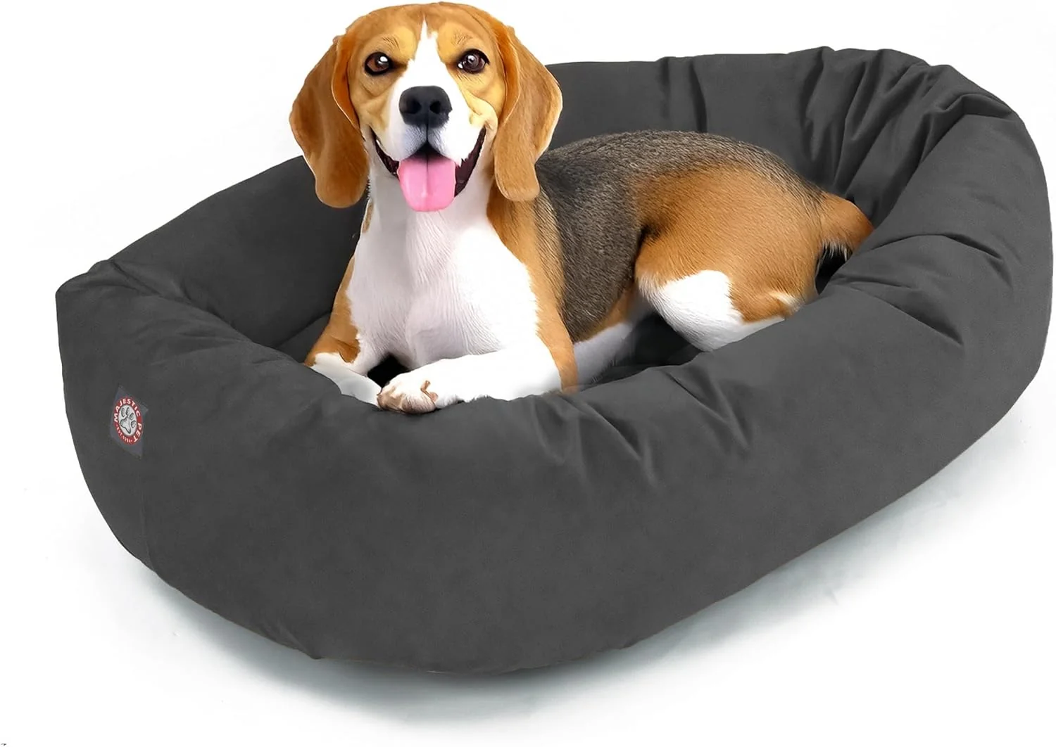 Elegant Majestic Pet 32 Inch Suede Shredded Memory Foam Mix Calming Medium Dog Bed Washable 32 x 23 x 7 Inch - Cozy Soft Round Donut Dog Bed with Spine for Head Support - Pet Bed Gray Advanced