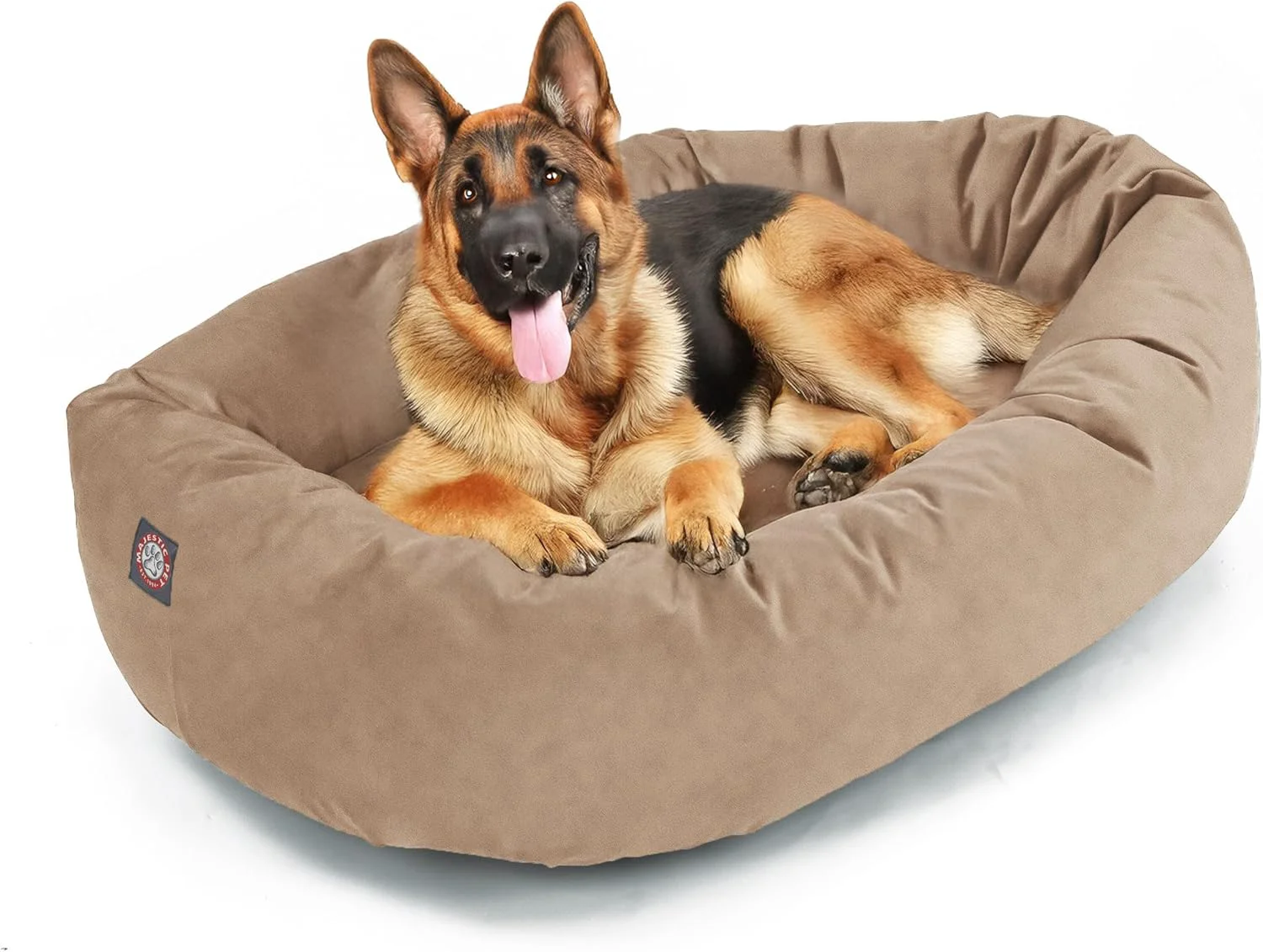 Secure Majestic Pet 52 Inch Suede Shredded Memory Foam Mix Calming Extra Large Dog Bed Washable 52 x 35 x 11 Inch - Cozy Soft Donut Round Dog Bed with Spine for Head Support - Pet Bed Stone Enhanced