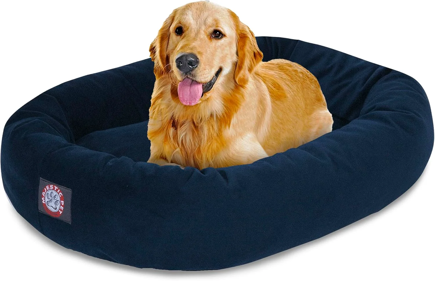 Prestigious Majestic Pet 40 Inch Suede Calming Dog Bed Washable 40x29x9 Inch – Cozy Soft Round Donut Dog Bed with Spine Support for Dogs to Rest Their Head - Pet Bed Large – Navy Top-Quality