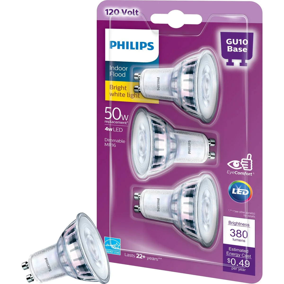 Practical Philips 50W Equivalent Bright White MR16 GU10 Base LED Floodlight Light Bulb 3-Pack Superior