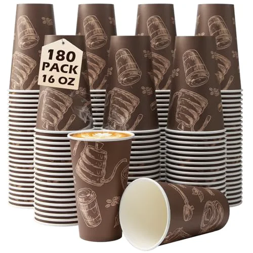 High-Performance Coffee Cups 16oz 180 Pack Disposable Paper Cup Durable Drinking Cup 180 Count Practical