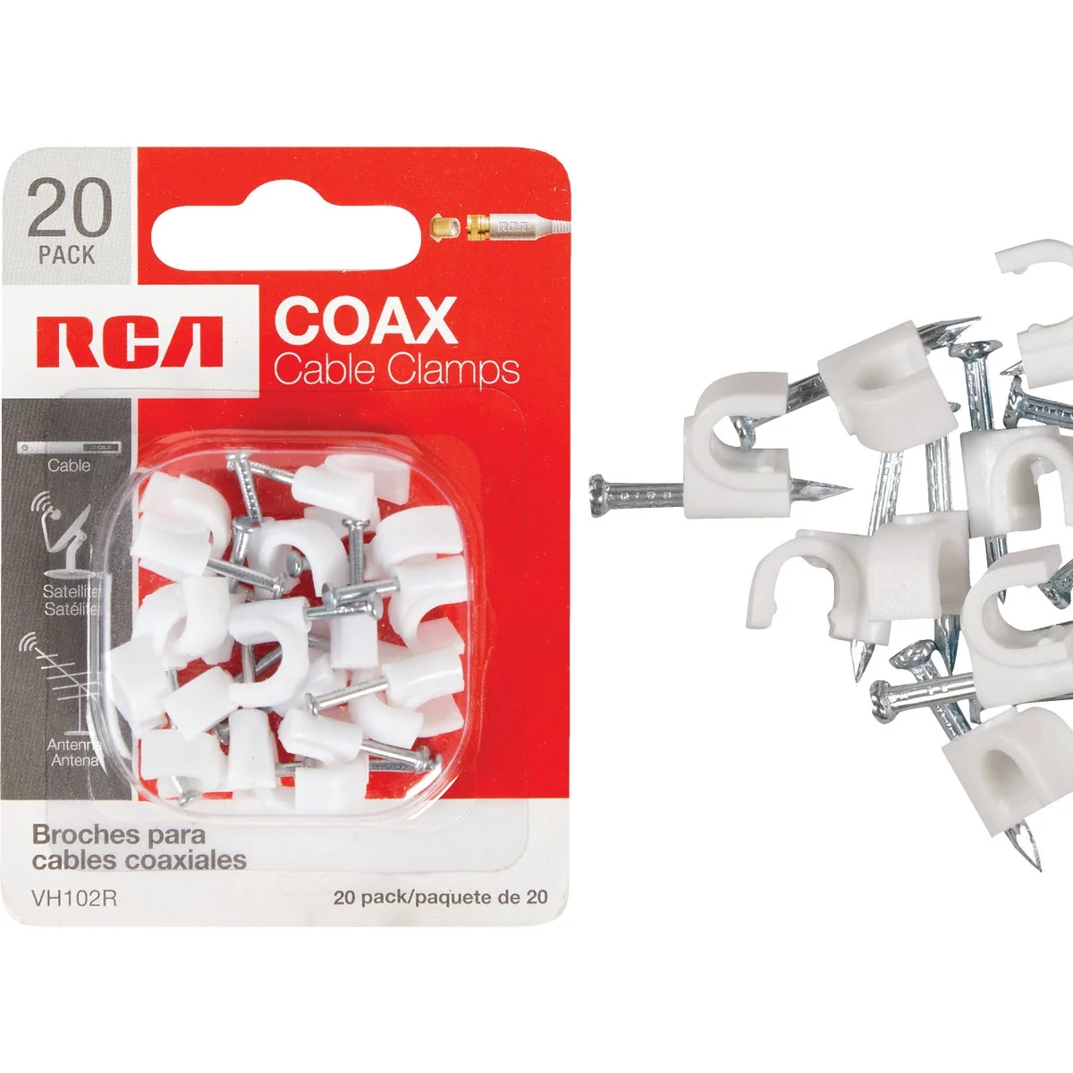 Durable RCA White RG6 or RG59 Nail-In Coaxial Staple 20-Count Effective