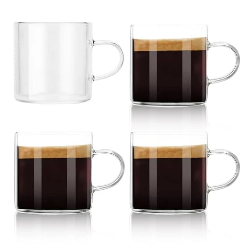 Luxury 4 Pack 4oz Espresso Cups Espresso Shot Glasses with Handle 4 Count Fine