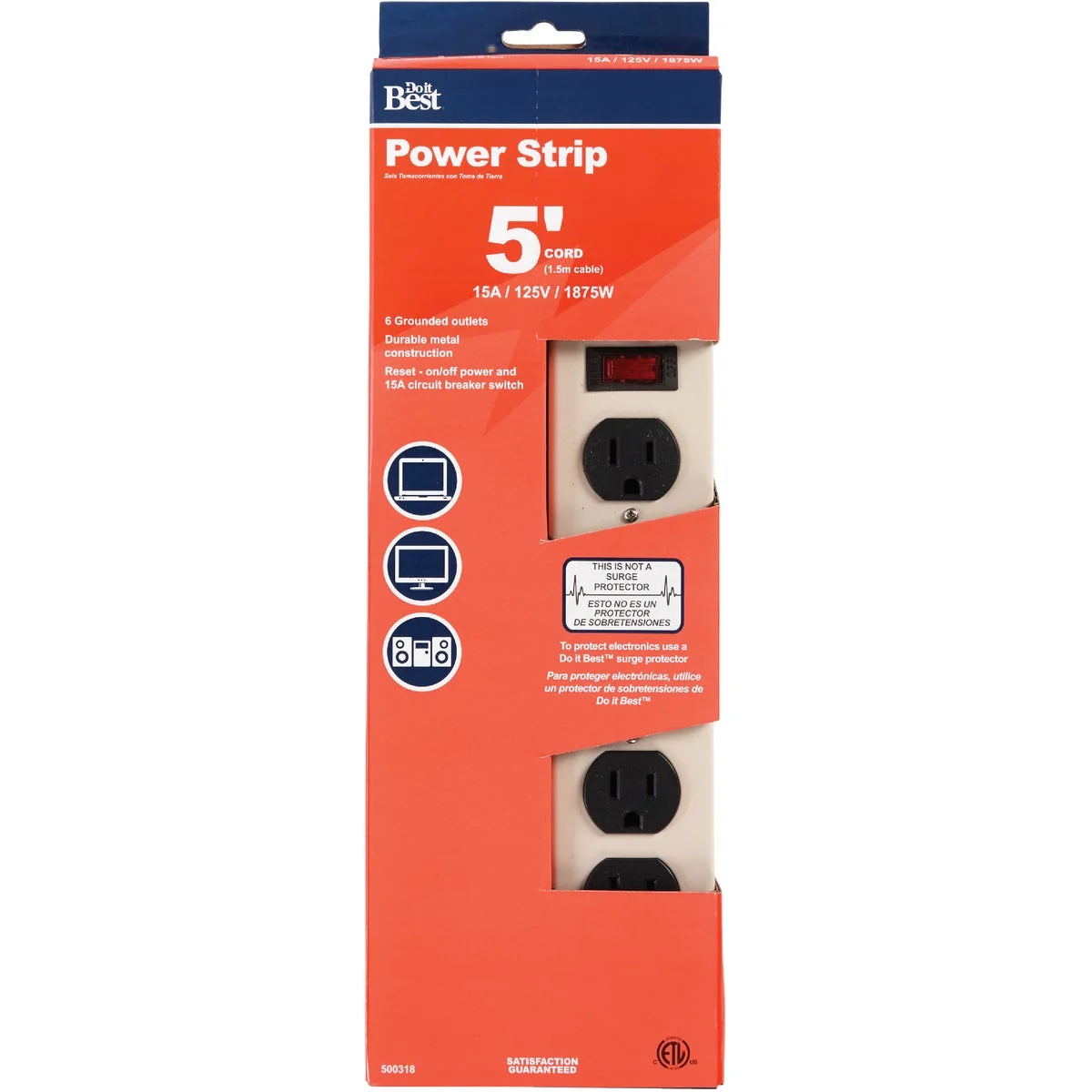 Recyclable Do it 6-Outlet Gray Power Strip with 5 Ft. Cord Stylish