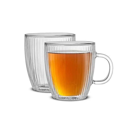 Convenient Fluted Glass Coffee Mugs 2 Count Advanced