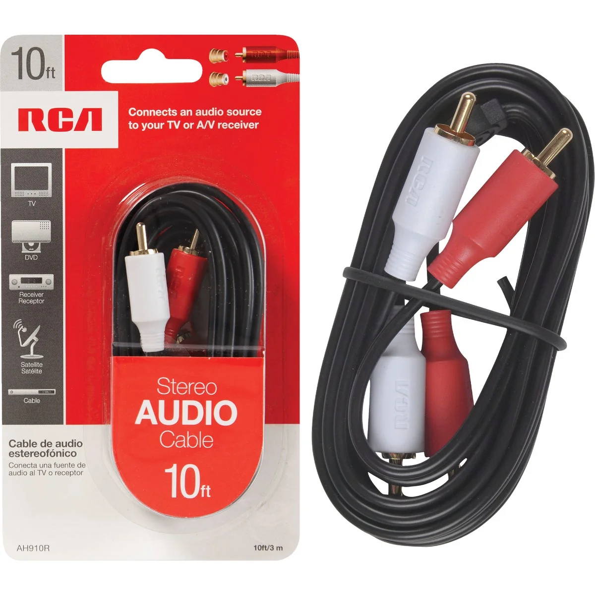Soft RCA 10 Ft. Black Stereo Audio Cable Reliable