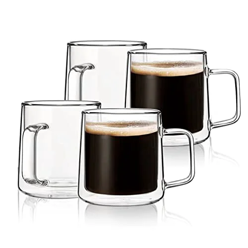 Elite 10oz Glass Coffee Mugs 4 Count Reusable