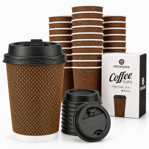 Elite Brown Disposable Coffee Cups With Lids 12 oz 80 Count Efficient
