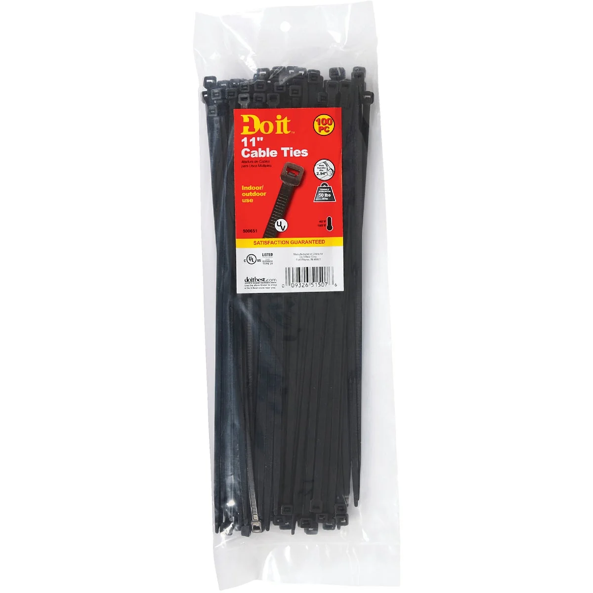Safe Do it 11 In. x 0.189 In. Black Molded Nylon Weather Resistant Cable Tie 100-Pack High-Grade