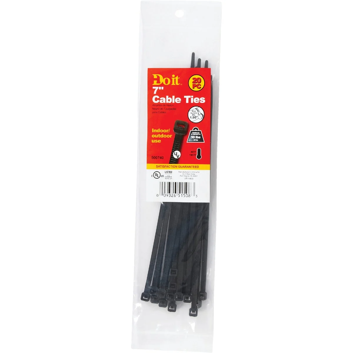Natural Do it 7 In. x 0.189 In. Black Molded Nylon Weather Resistant Cable Tie 20-Pack Dependable