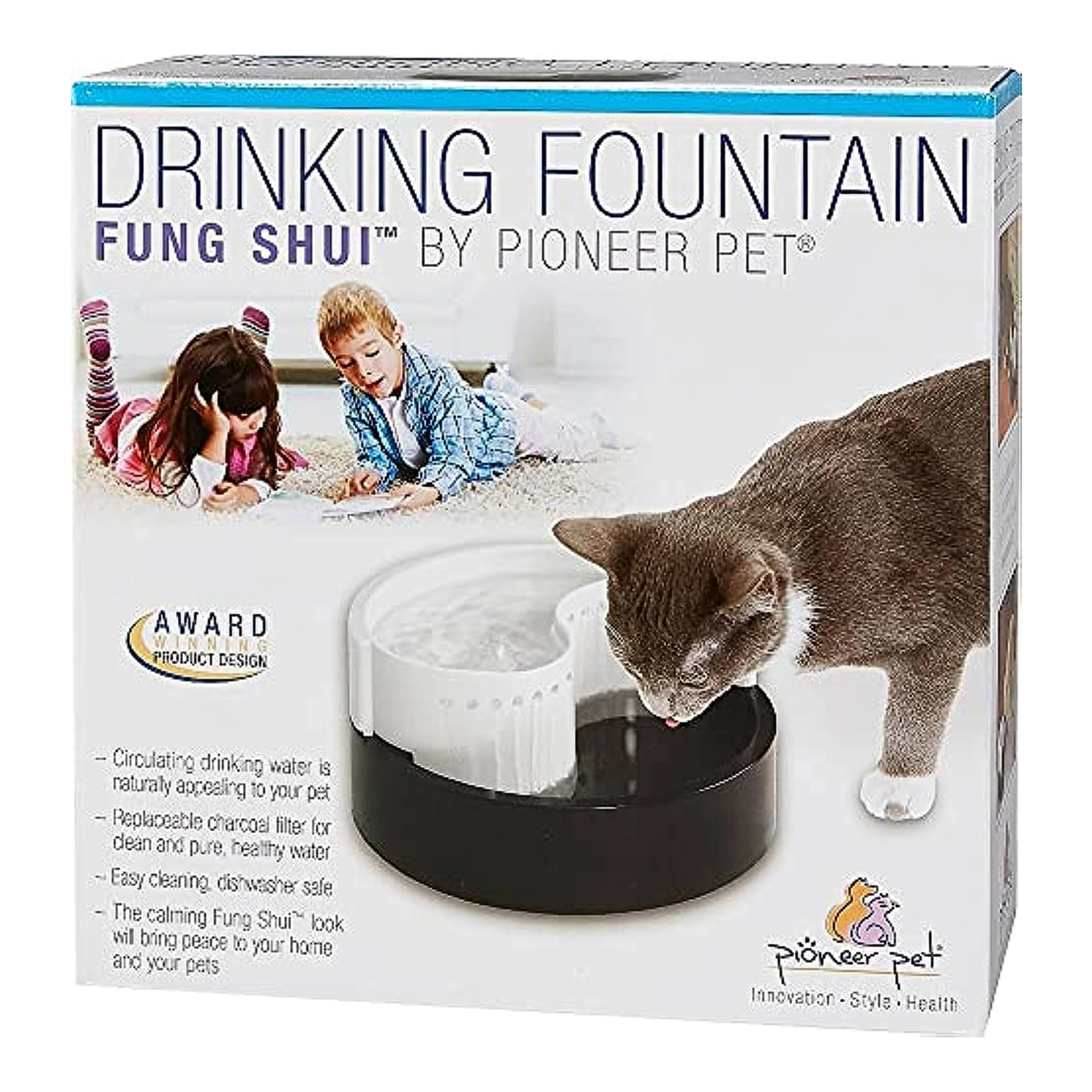 High-Performance Pioneer Pet Fung Shui Plastic Dog Cat Drinking Fountain Black White 60-oz First-Class