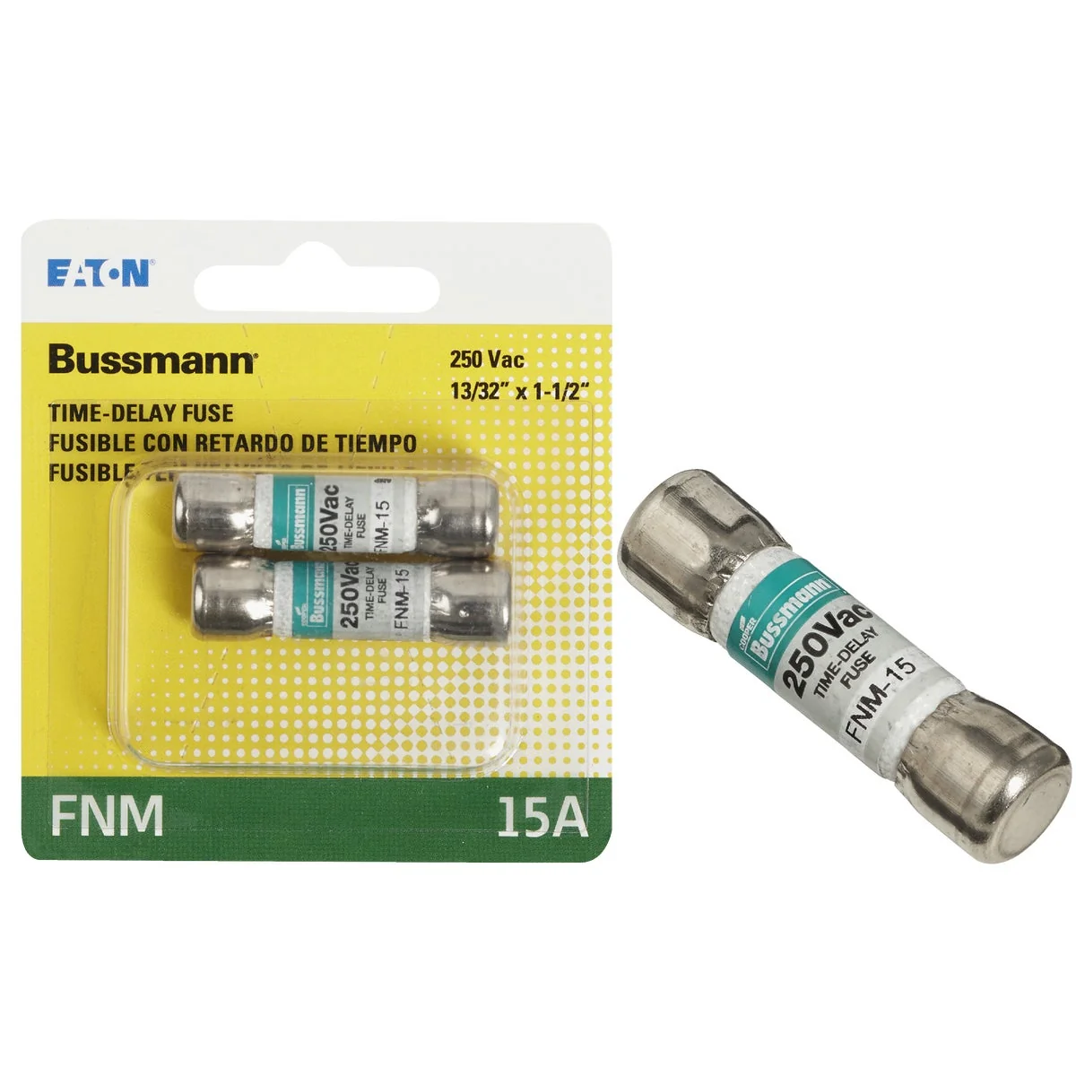 Premium Bussmann 15A Fusetron FNM Cartridge General Purpose Time Delay Cartridge Fuse 2-Pack User-Friendly