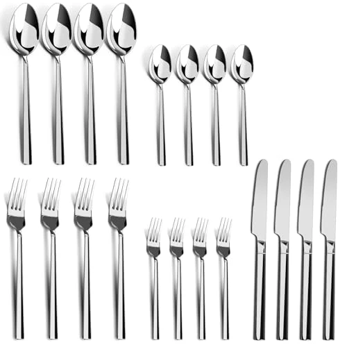 Safe 20 Piece Stainless Steel Flatware Set for 4 Powerful