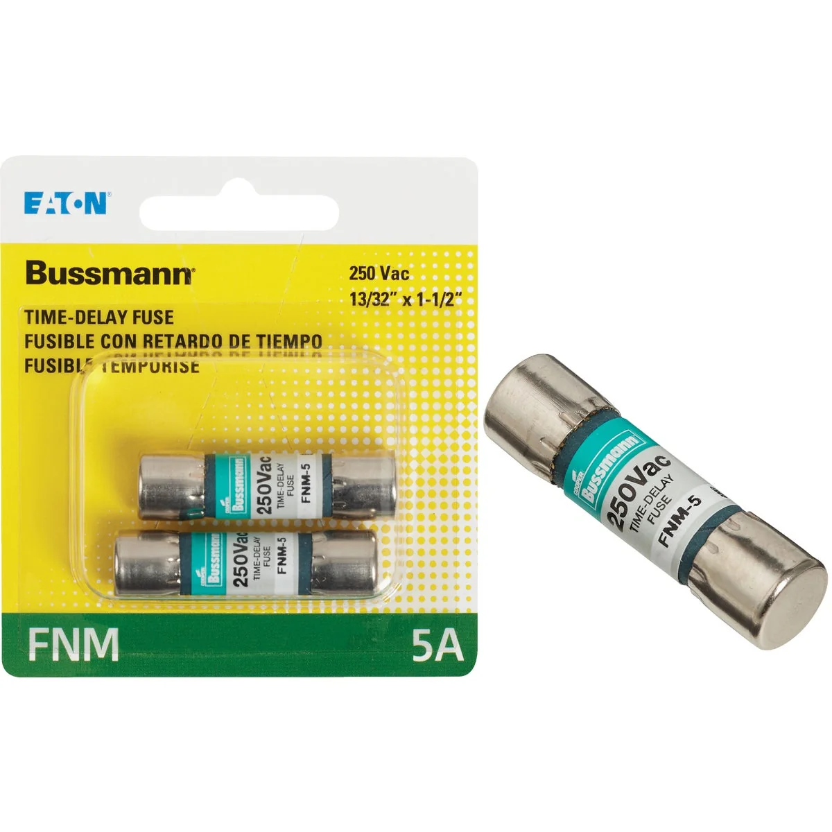 Exceptional Bussmann 5A Fusetron FNM Cartridge General Purpose Time Delay Cartridge Fuse 2-Pack Solid