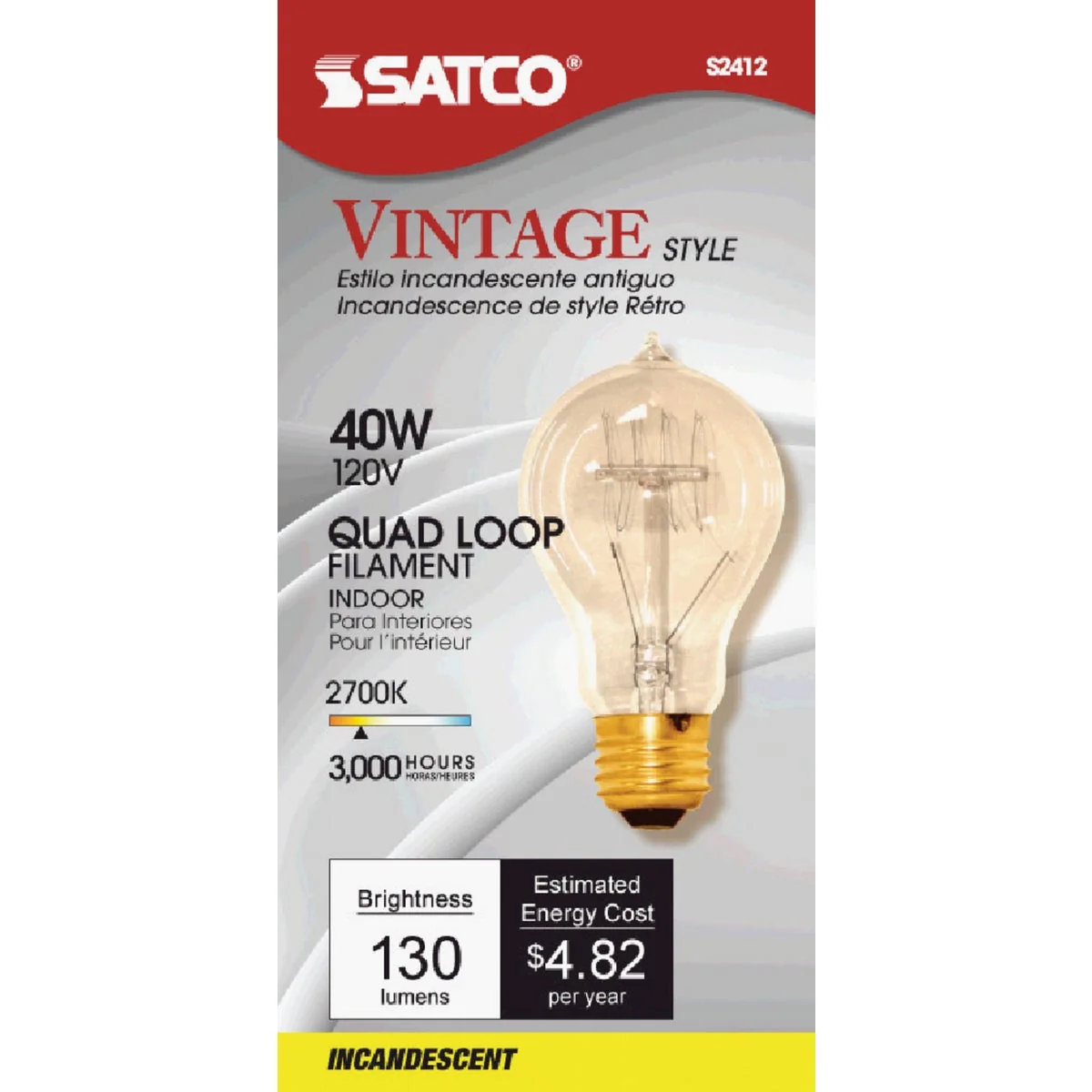 Next-Generation Satco 40W Clear Medium Edison A19 Incandescent Vintage Light Bulb Official