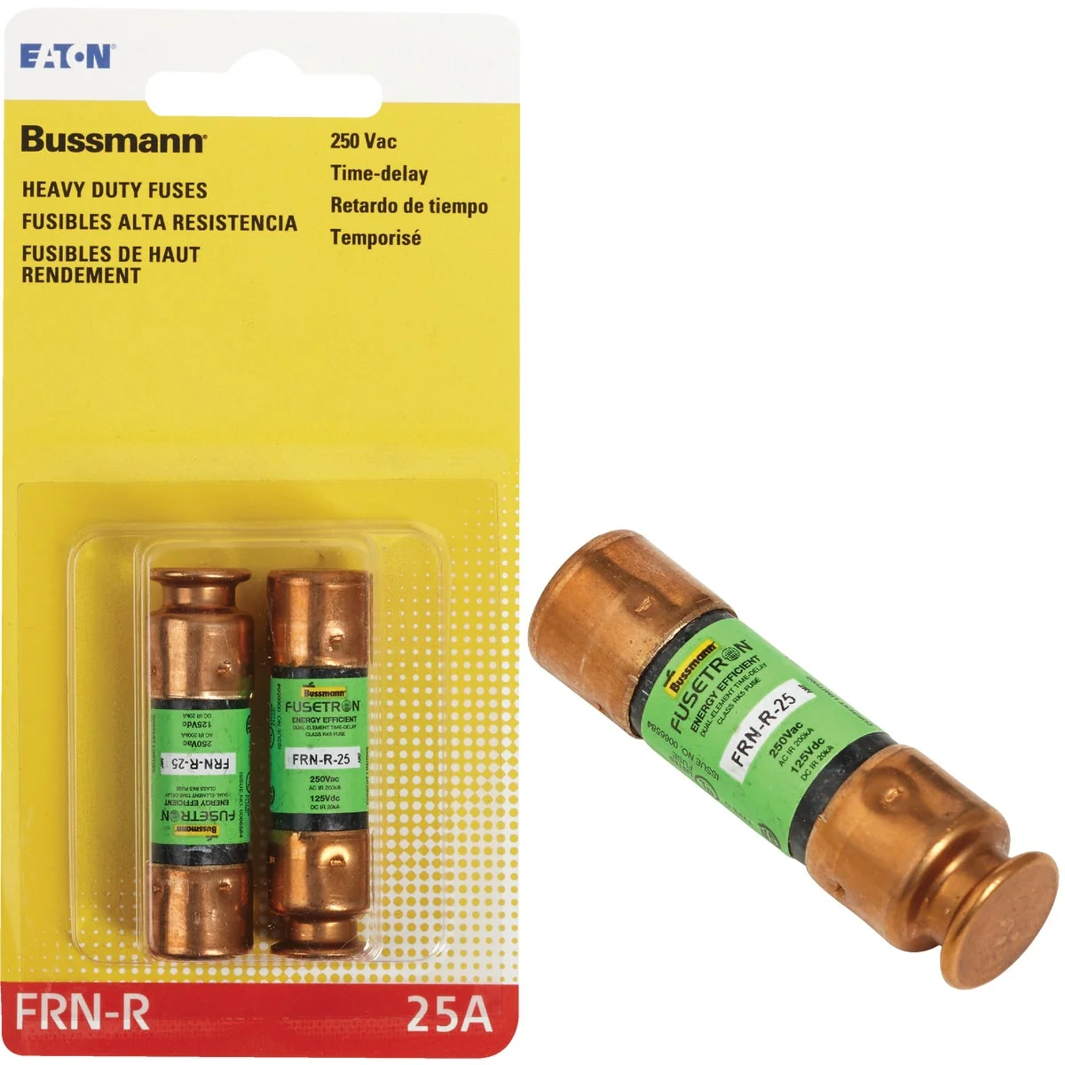 Secure Bussmann 25A FRN-R Cartridge Heavy-Duty Time Delay Cartridge Fuse 2-Pack Lightweight