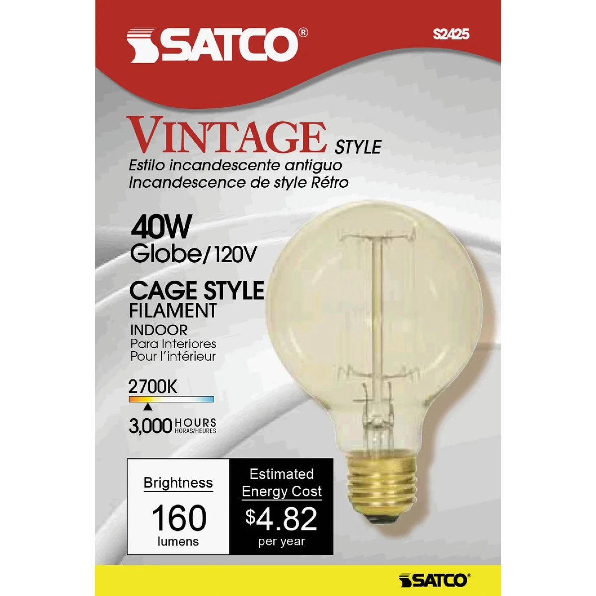 Next-Generation Satco 40W Clear Soft White Medium Base G25 Vintage Edison Cage Style Filament Incandescent Globe Light Bulb Fashionable