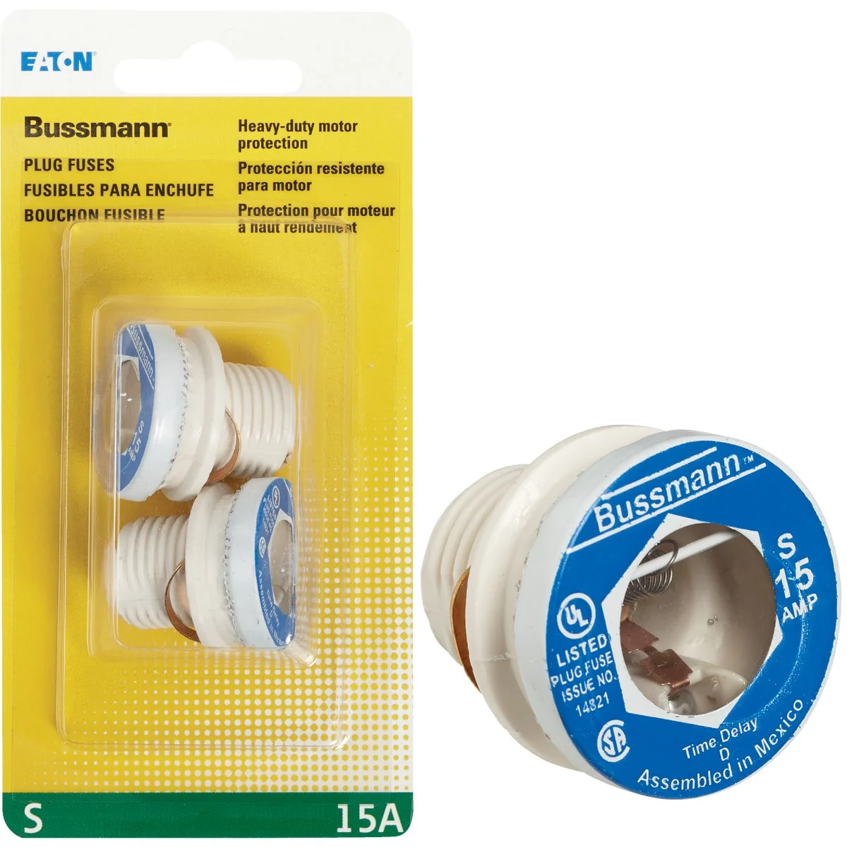 Practical Bussmann 15A S Time-Delay Plug Fuse 2-Pack Advanced