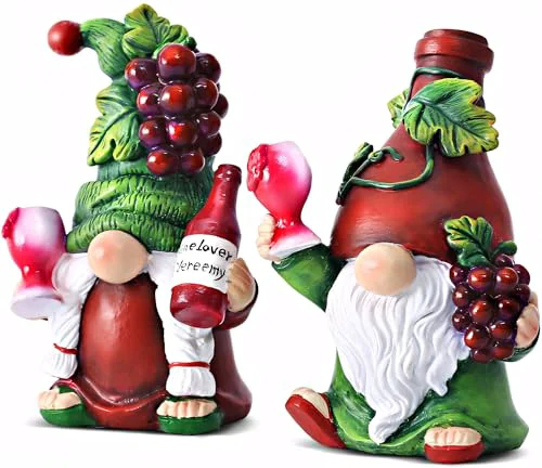 Smooth 2PCS Wine Gnomes Figurines for Couple Home Party Wine Bar Decor Gnome Gifts for Women Collectible Statue Outdoor for Dining Tables Tiered Pallets Wine Cabinet Living Room 2 Count Professional