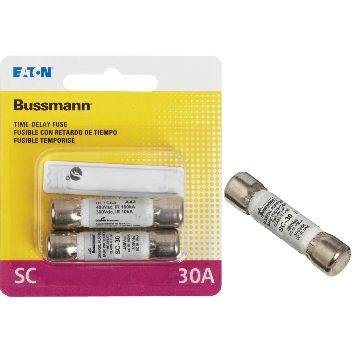 Minimalist Bussmann 30A Midget Cartridge Time Delay Cartridge Fuse 2-Pack Fast