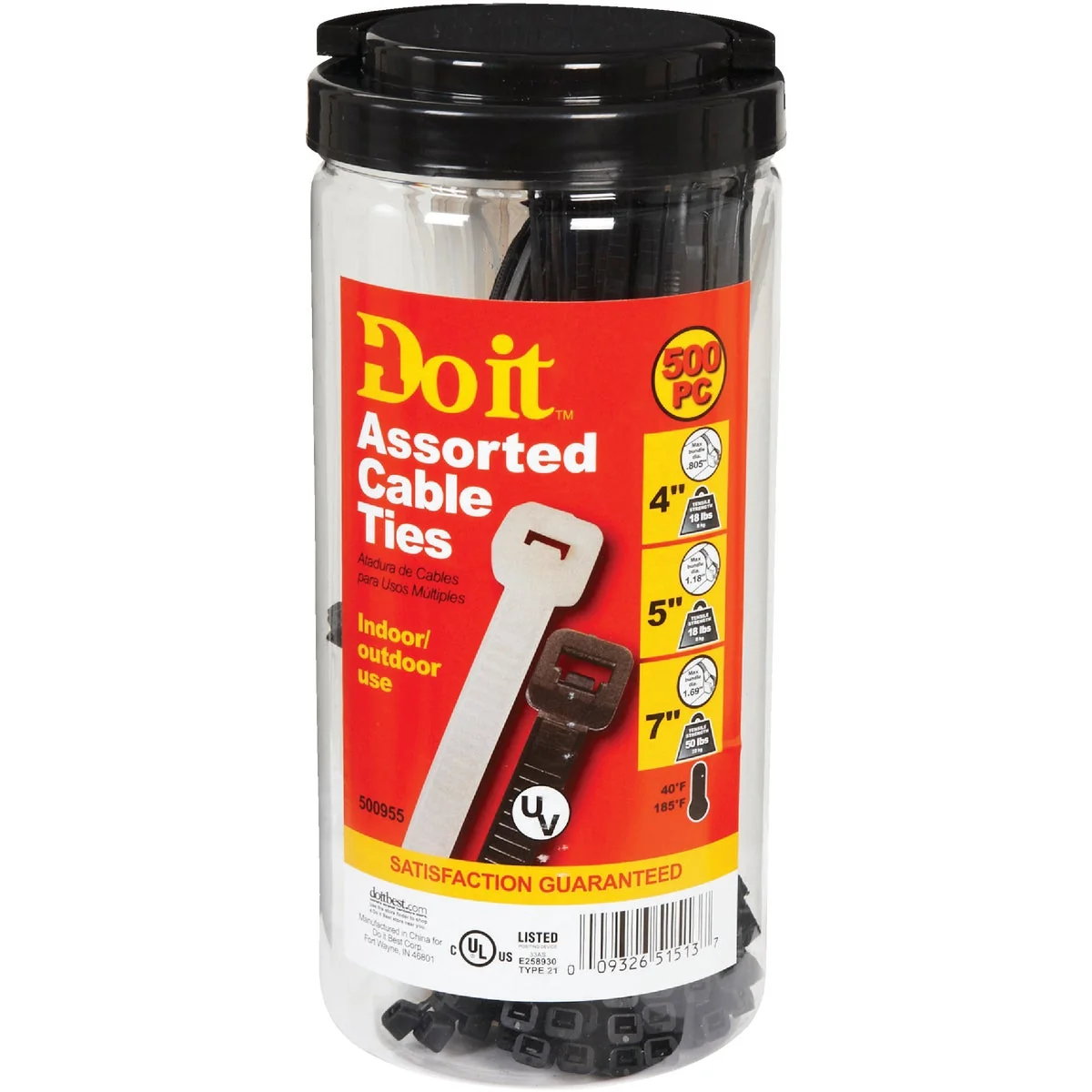 Organic Do it Self-Locking Molded Nylon Black Natural Cable Tie Assortment 500-Piece Stylish