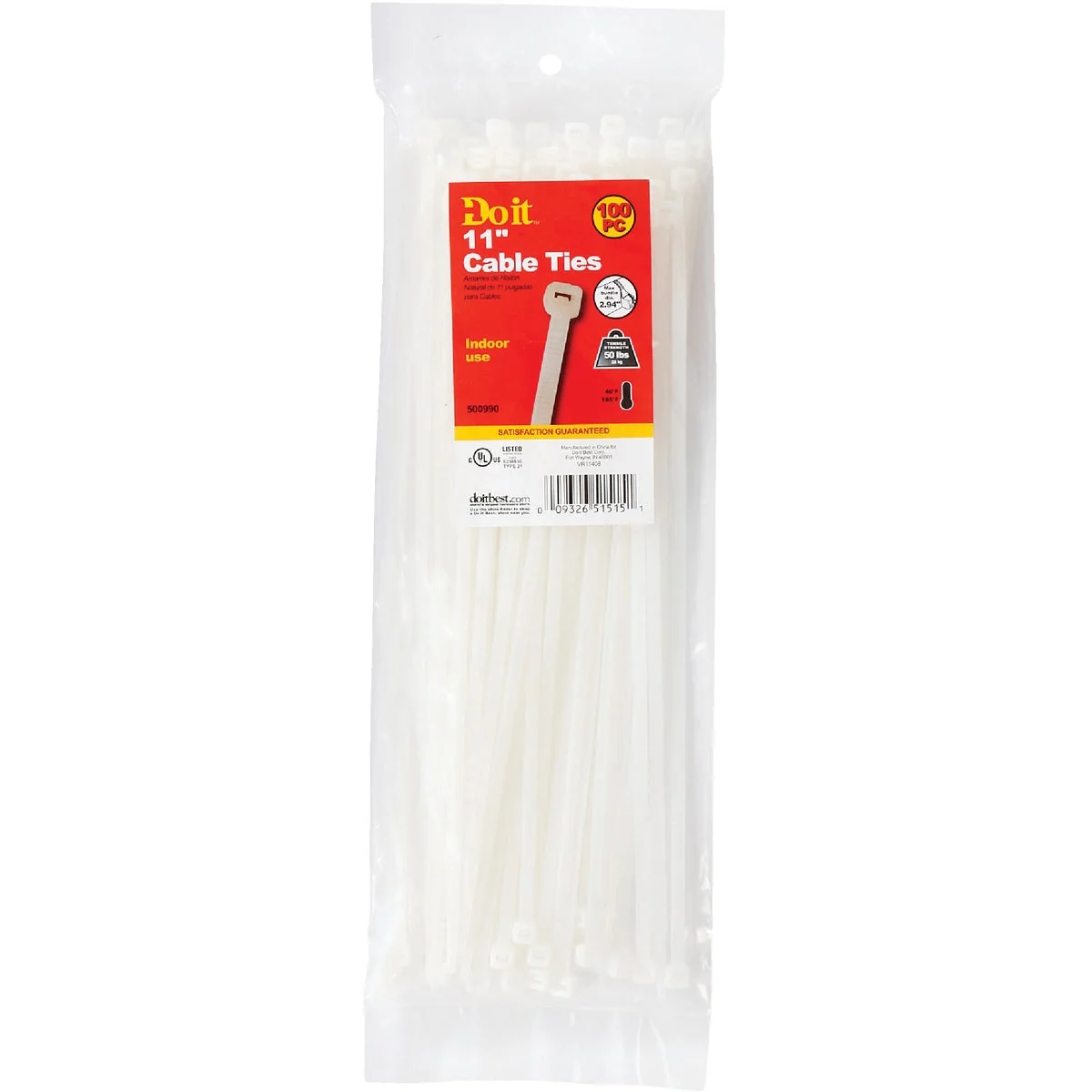 Environmentally Friendly Do it 11 In. x 0.189 In. Natural Color Molded Nylon Cable Tie 100-Pack Smooth