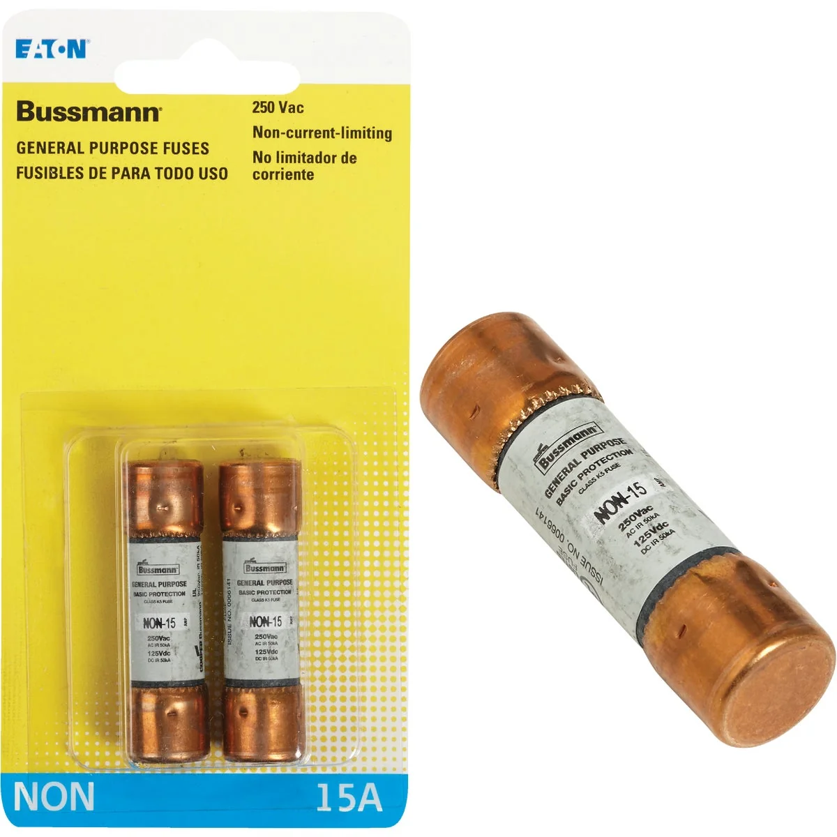 Premium Bussmann 15A NON Cartridge General Purpose Cartridge Fuse 2-Pack Top-Quality