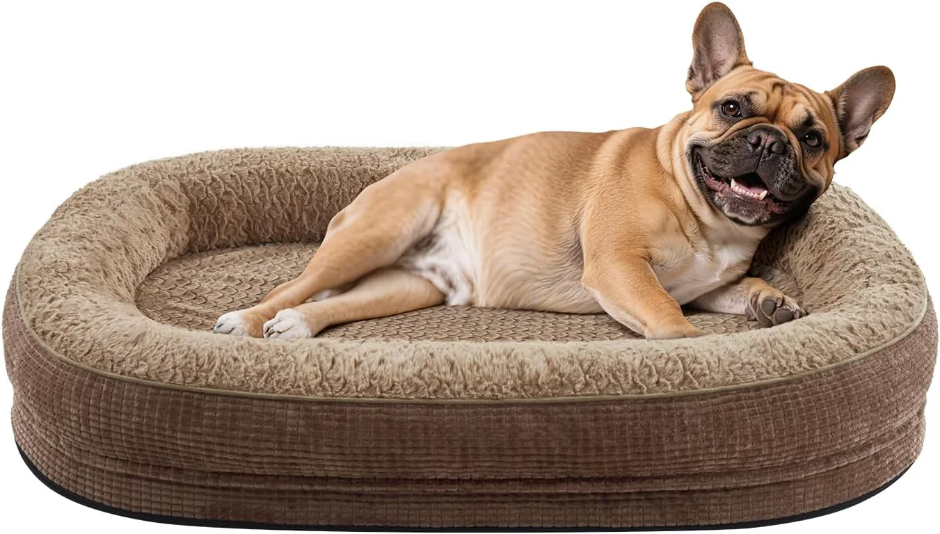 Luxury JOEJOY Orthopedic Dog Bed for Medium Dogs Egg-Crate Memory Foam Pet Bed with Bolster Sides Waterproof Lining Removable Washable Cover Non-Slip Bottom Brown Organic