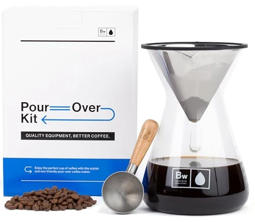 High-Quality Pour Over Coffee Maker with Glass Carafe and Reusable Stainless Steel Dripper 2 Count Detailed